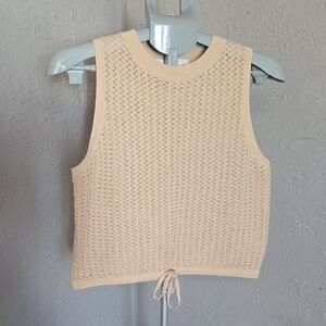 Cream Ribbed Sleeveless Crop Tank Top Vest Beach Costal Organic Cottage